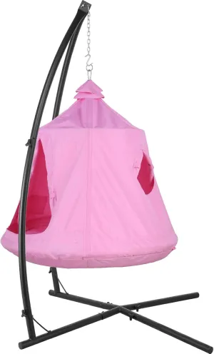 AthLike X-Shaped Hanging Tree Tent w/Swing Chair,Hammock Chair Stand Canopy w/Steel Frame,Indoor Outdoor Egg Basket Patio Seat w/Adjustable Solid Stand,Bedroom Porch Balcony Garden 330lb(Pink)
