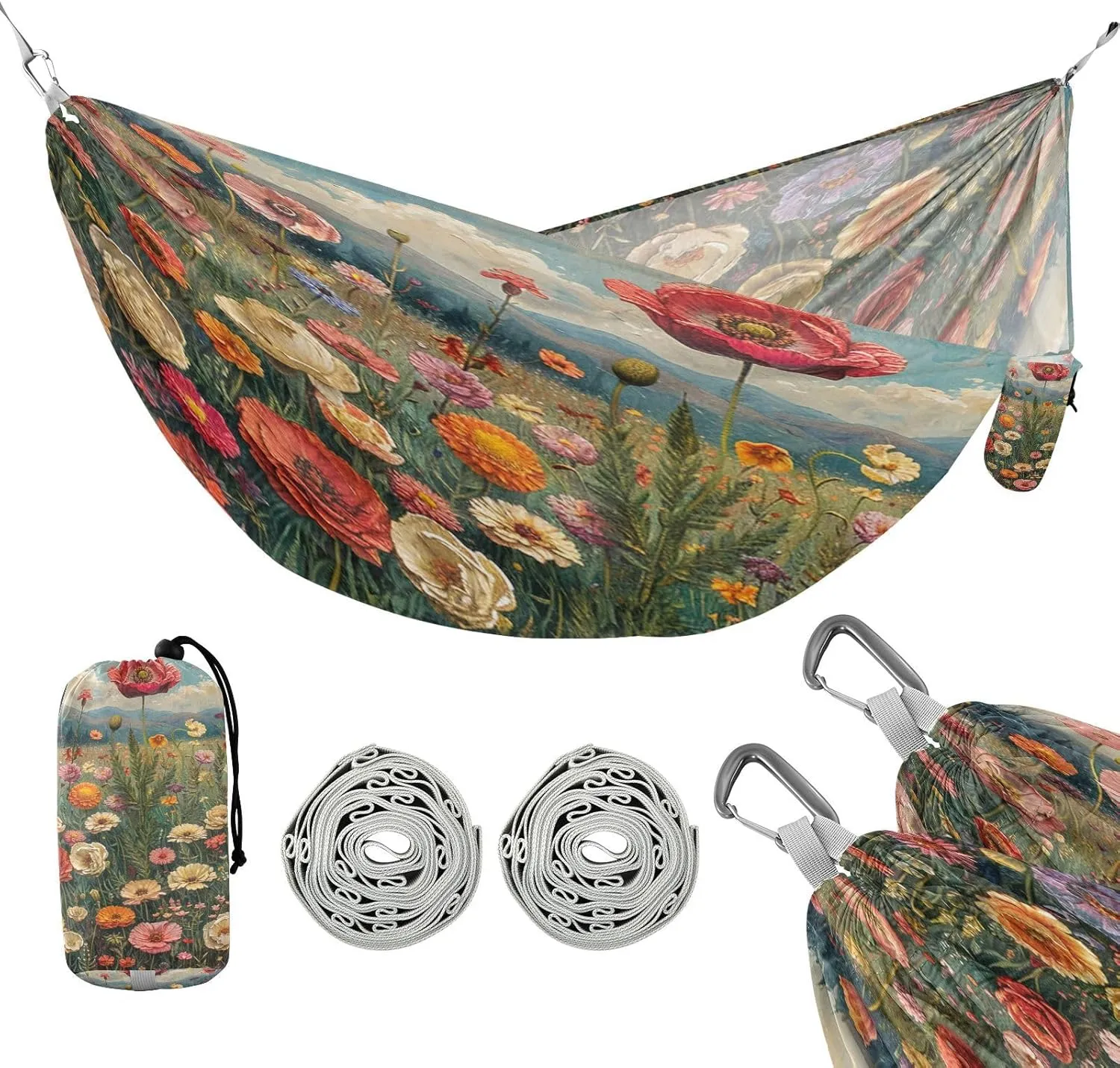 ATTX Colorful Flower Camping Hammock - Lightweight & Portable Hammocks, Heavy Duty 330lbs Capacity for Indoor, Hiking, Backpacking, Travel, Backyard, Beach#263