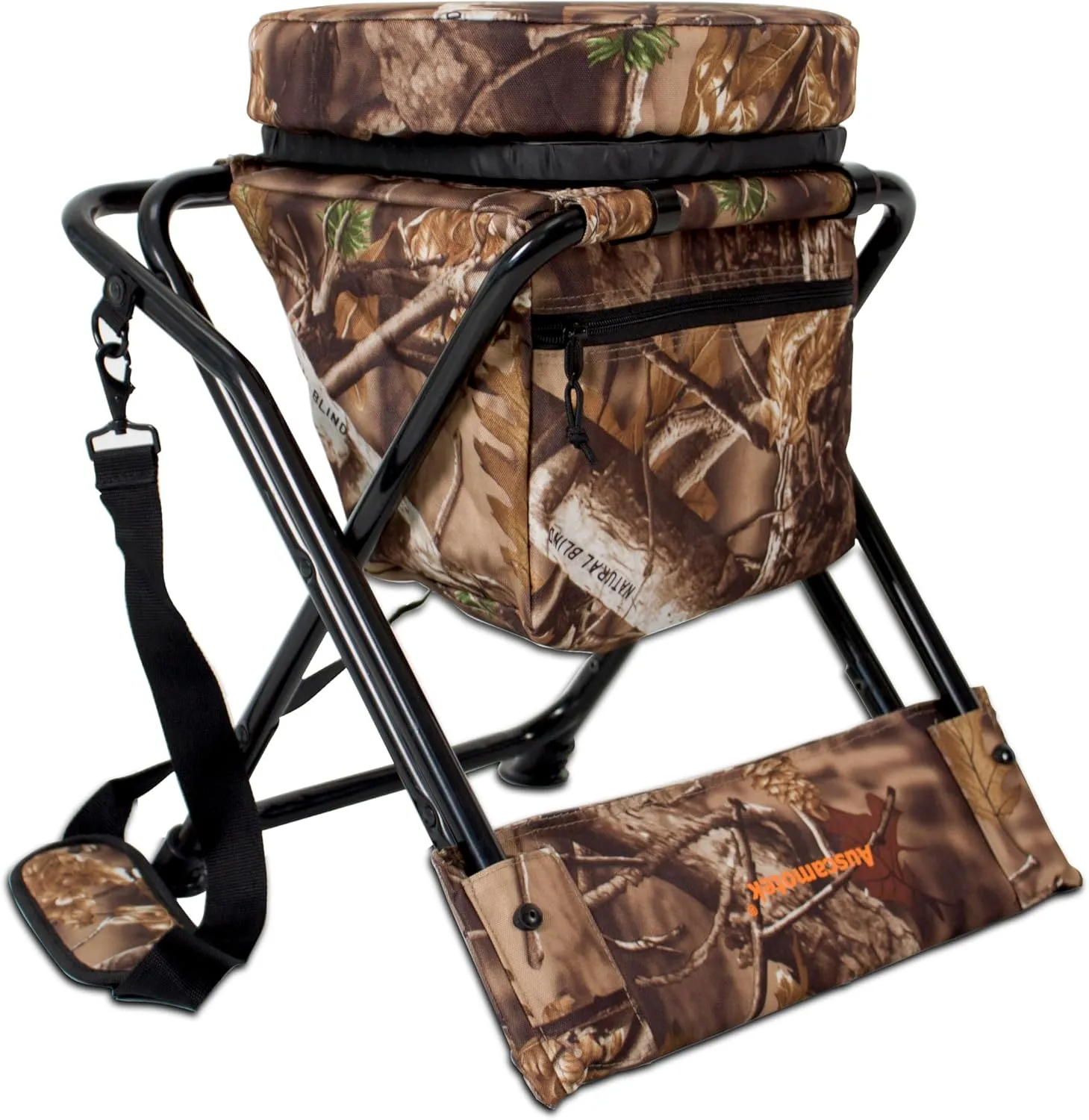 AUSCAMOTEK 360-Degree Swivel Hunting Chair with Thick Cushion - Foldable and Portable Camo Chair for Outdoor Hunting-Woodland Camo