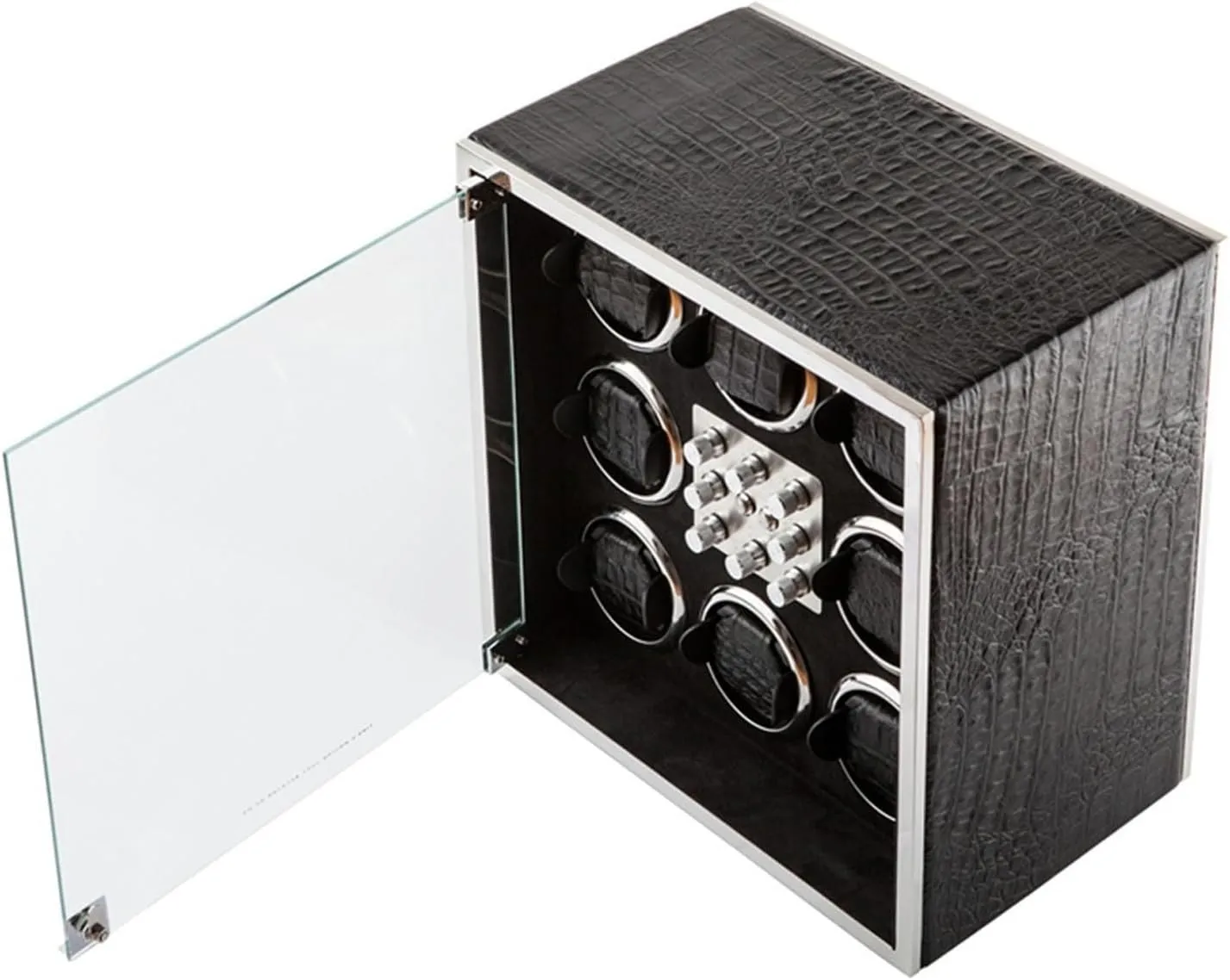 Automatic Watch Winder for 8 Watches Watch Winding Box in Wood Shell and Black Leather with LED Lights and Silent Motor 5 Rotation Mode Fit Lady and Man Watches