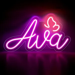 Ava Name Neon Sign, Birthday Gifts for Kids Teens Girls Boys, Ava Neon Signs for Wall Decor, USB LED Dimmer Neon Lights for Bedroom Dorm Room