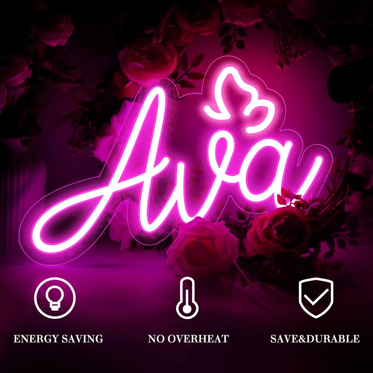 Ava Name Neon Sign, Birthday Gifts for Kids Teens Girls Boys, Ava Neon Signs for Wall Decor, USB LED Dimmer Neon Lights for Bedroom Dorm Room