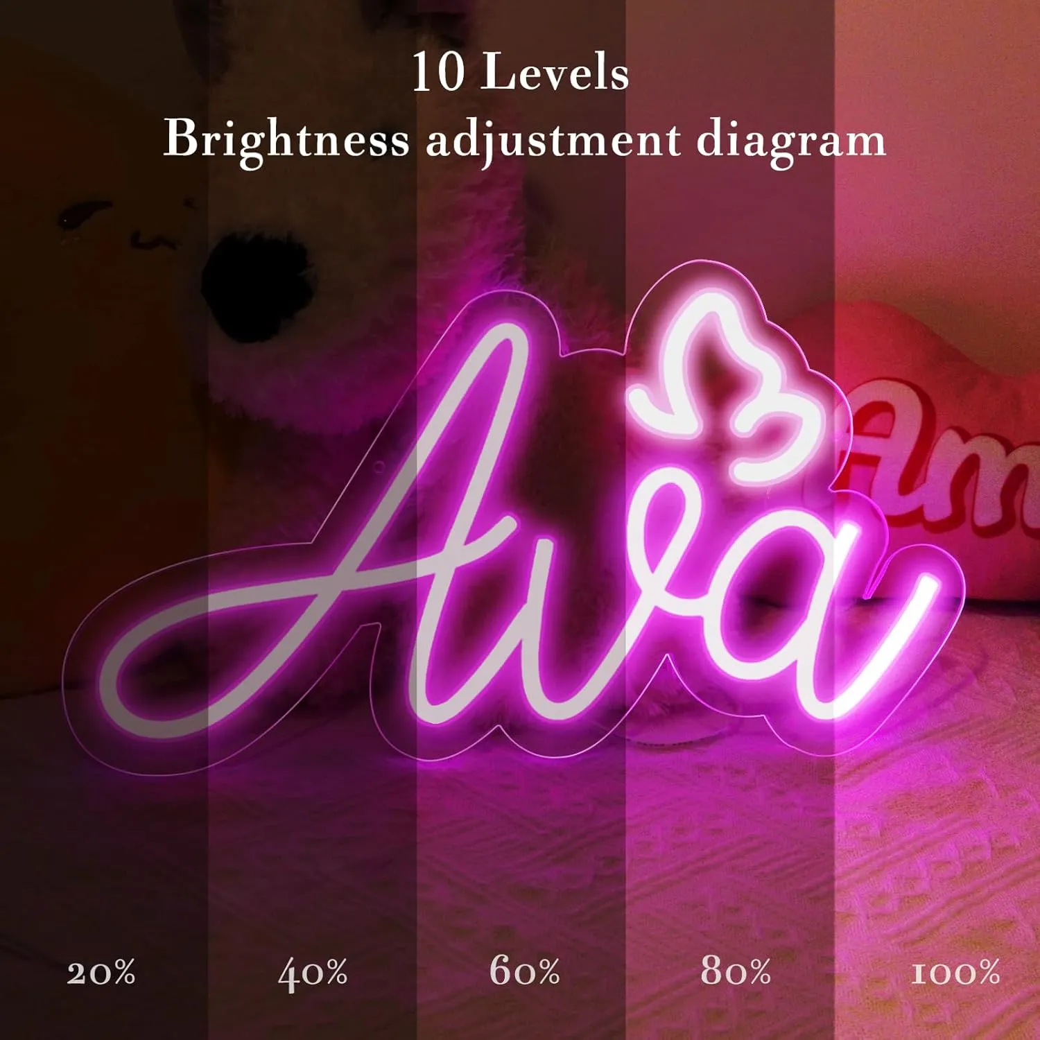 Ava Name Neon Sign, Birthday Gifts for Kids Teens Girls Boys, Ava Neon Signs for Wall Decor, USB LED Dimmer Neon Lights for Bedroom Dorm Room