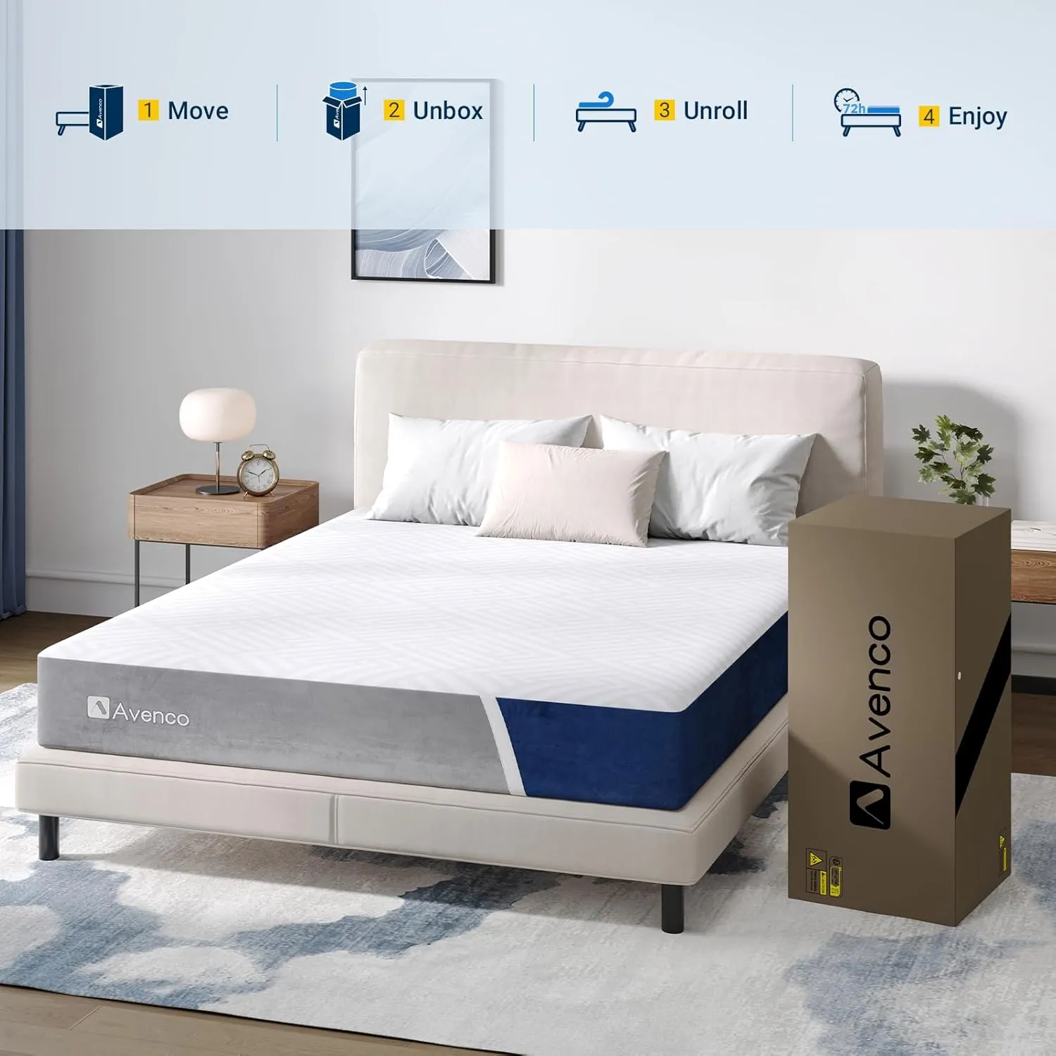 Avenco Queen Size Mattress, 12 inch Queen Mattress with Gel Memory Foam, Medium Firm, Mattress in a Box, Pressure Relief & Motion Isolation, CertiPUR-US Certified