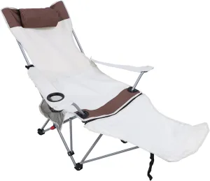 AYNEFY Camping Reclining Chair, Adjustable Backrest & Detachable Footrest, Portable Lounge Chair for Outdoor Camping, BBQ, Hiking, 900D Oxford Cloth, 150kg Capacity (Khaki)
