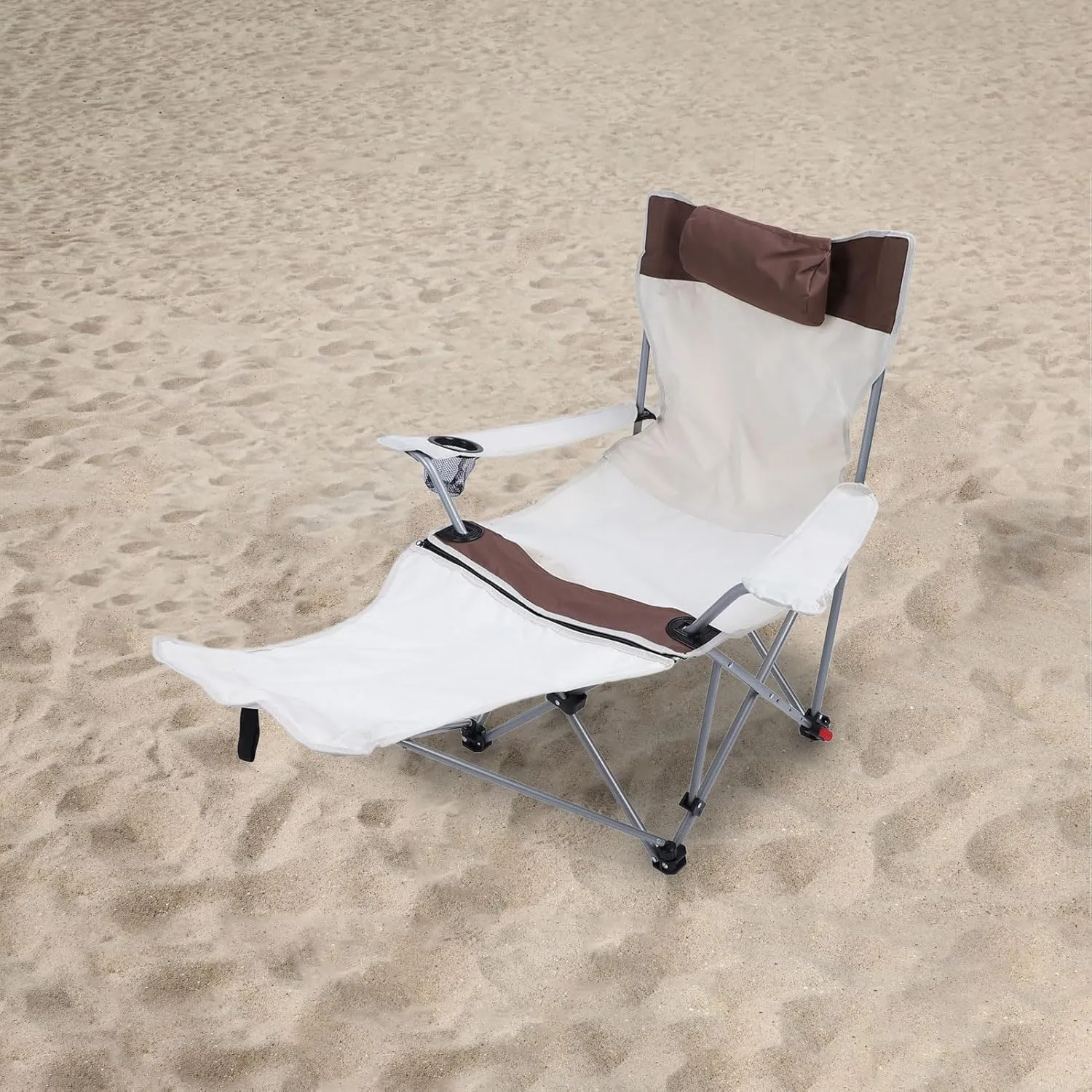 AYNEFY Camping Reclining Chair, Adjustable Backrest & Detachable Footrest, Portable Lounge Chair for Outdoor Camping, BBQ, Hiking, 900D Oxford Cloth, 150kg Capacity (Khaki)