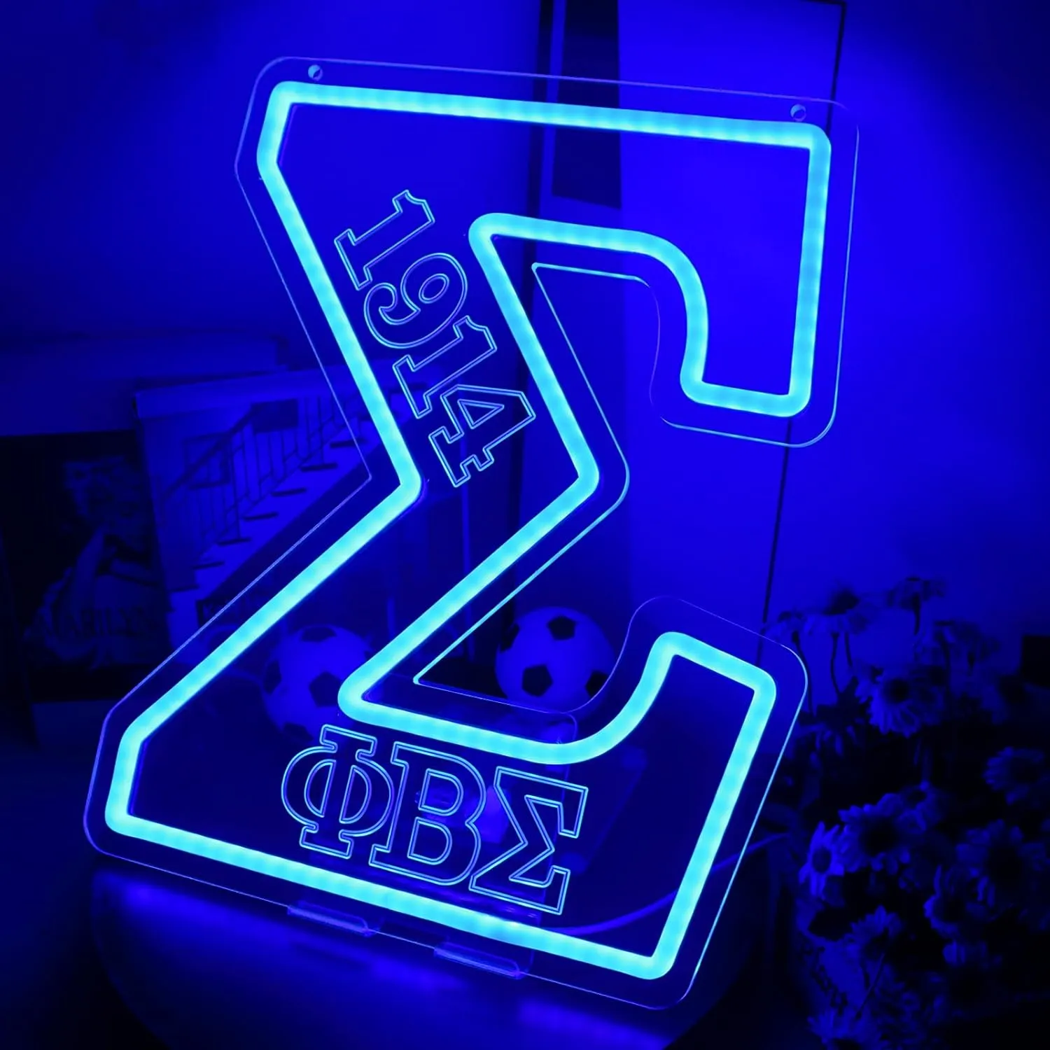ΦBΣ Fraternity Neon Signs Dimmable 1914 Sigma Greek LED Neon Lights for Wall Decor, Sigma Fraternity Neon Lights with USB Power Paraphernalia LED Signs for Birthday Party Decor