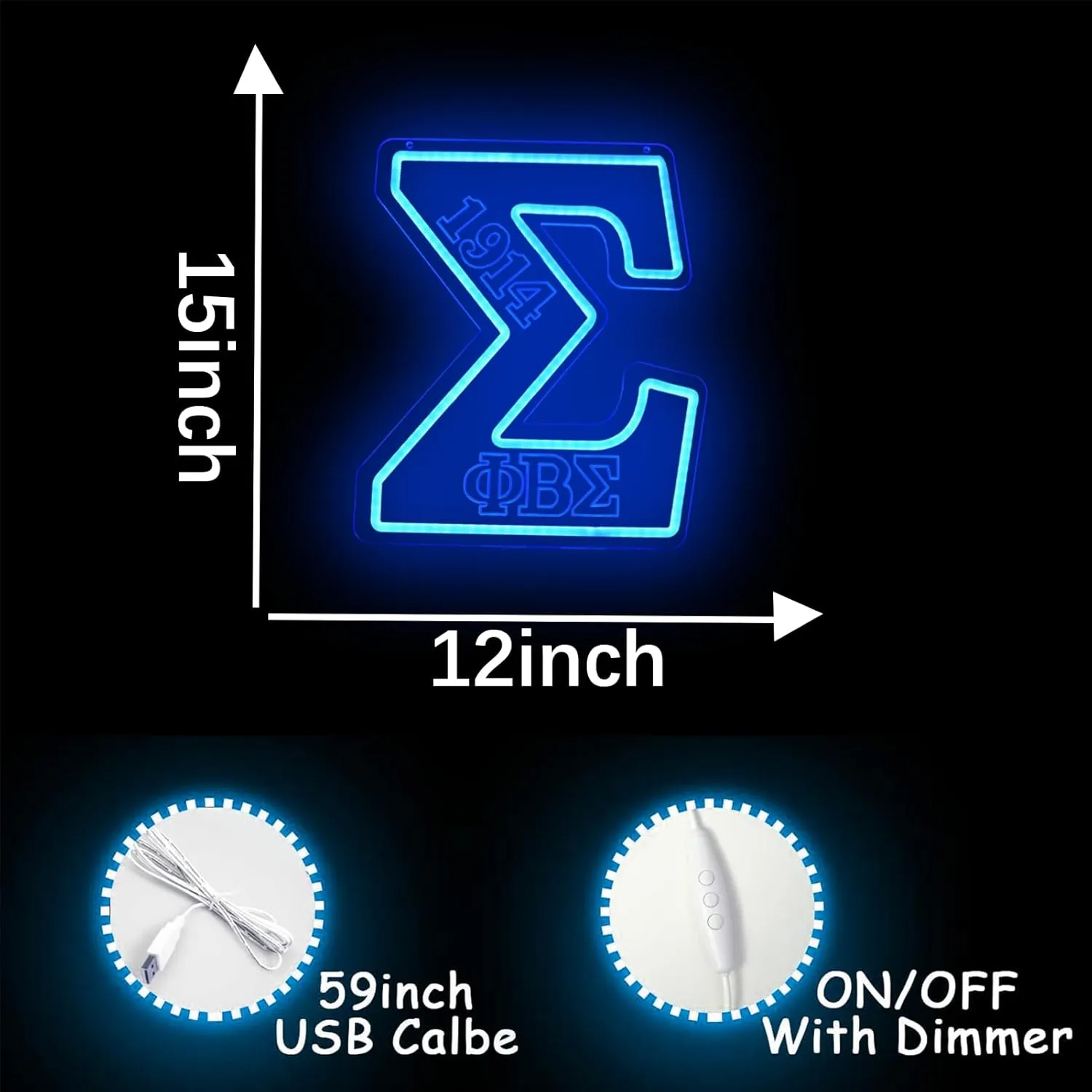 ΦBΣ Fraternity Neon Signs Dimmable 1914 Sigma Greek LED Neon Lights for Wall Decor, Sigma Fraternity Neon Lights with USB Power Paraphernalia LED Signs for Birthday Party Decor