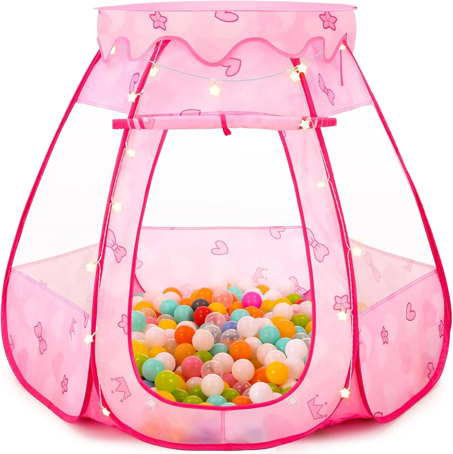 Baby Ball Pit for Toddler: with Star Lights - Pop Up Princess Play Tent for Kids - Indoor Outdoor Baby Girl Toys Birthday Gifts - NO Balls (Dreamy Pink Tent)
