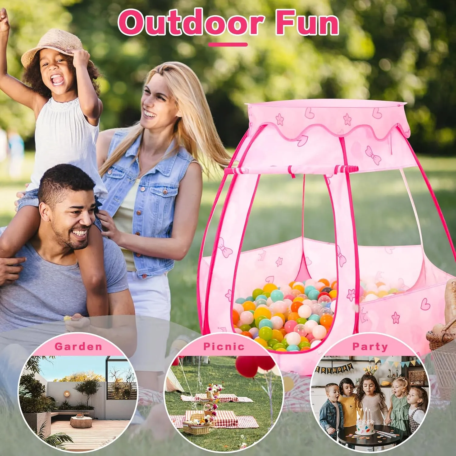 Baby Ball Pit for Toddler: with Star Lights - Pop Up Princess Play Tent for Kids - Indoor Outdoor Baby Girl Toys Birthday Gifts - NO Balls (Dreamy Pink Tent)