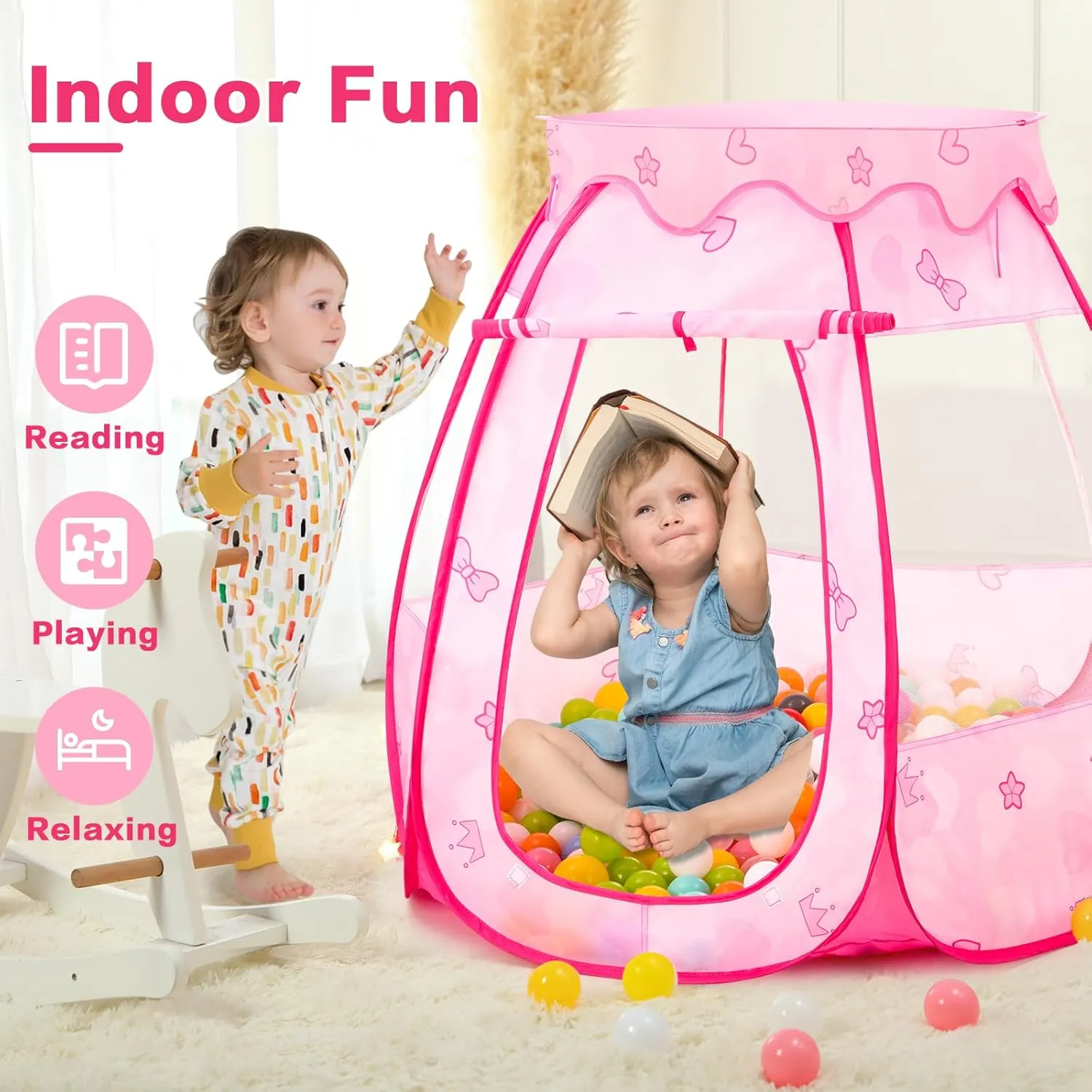 Baby Ball Pit for Toddler: with Star Lights - Pop Up Princess Play Tent for Kids - Indoor Outdoor Baby Girl Toys Birthday Gifts - NO Balls (Dreamy Pink Tent)