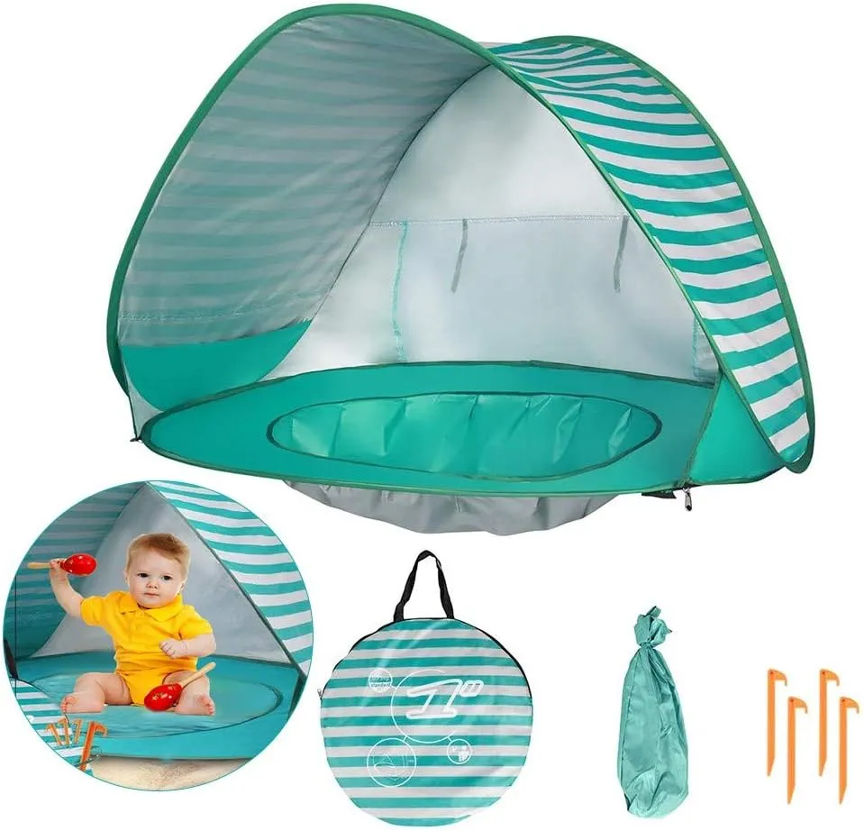 Baby Beach Tent with Pool, UPF 50  Sun Shelter for Kids, Parks and Beach Shade Portable Mini Pool