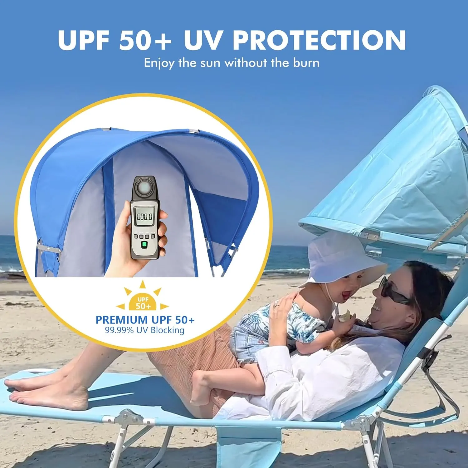 Backpack Beach Tanning Chair with Canopy Sun Shade & Face Hole, 6 Position Folding Lounge Sun Chair for Adults Outside Reading Sunbathing Poolside Camping Lawn, UPF 50 , 2 Pack, Patent Design