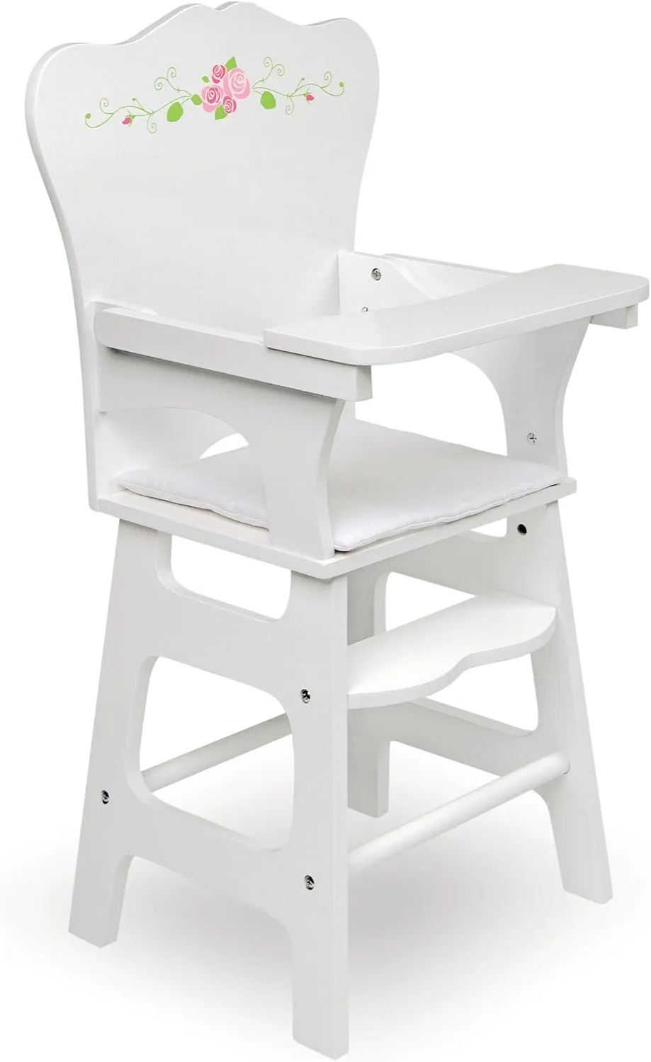 Badger Basket Doll High Chair with Padded Seat for 18-Inch Dolls – White/Rose Design