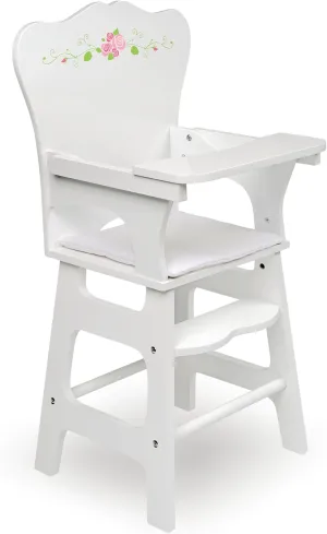 Badger Basket Doll High Chair with Padded Seat for 18-Inch Dolls – White/Rose Design