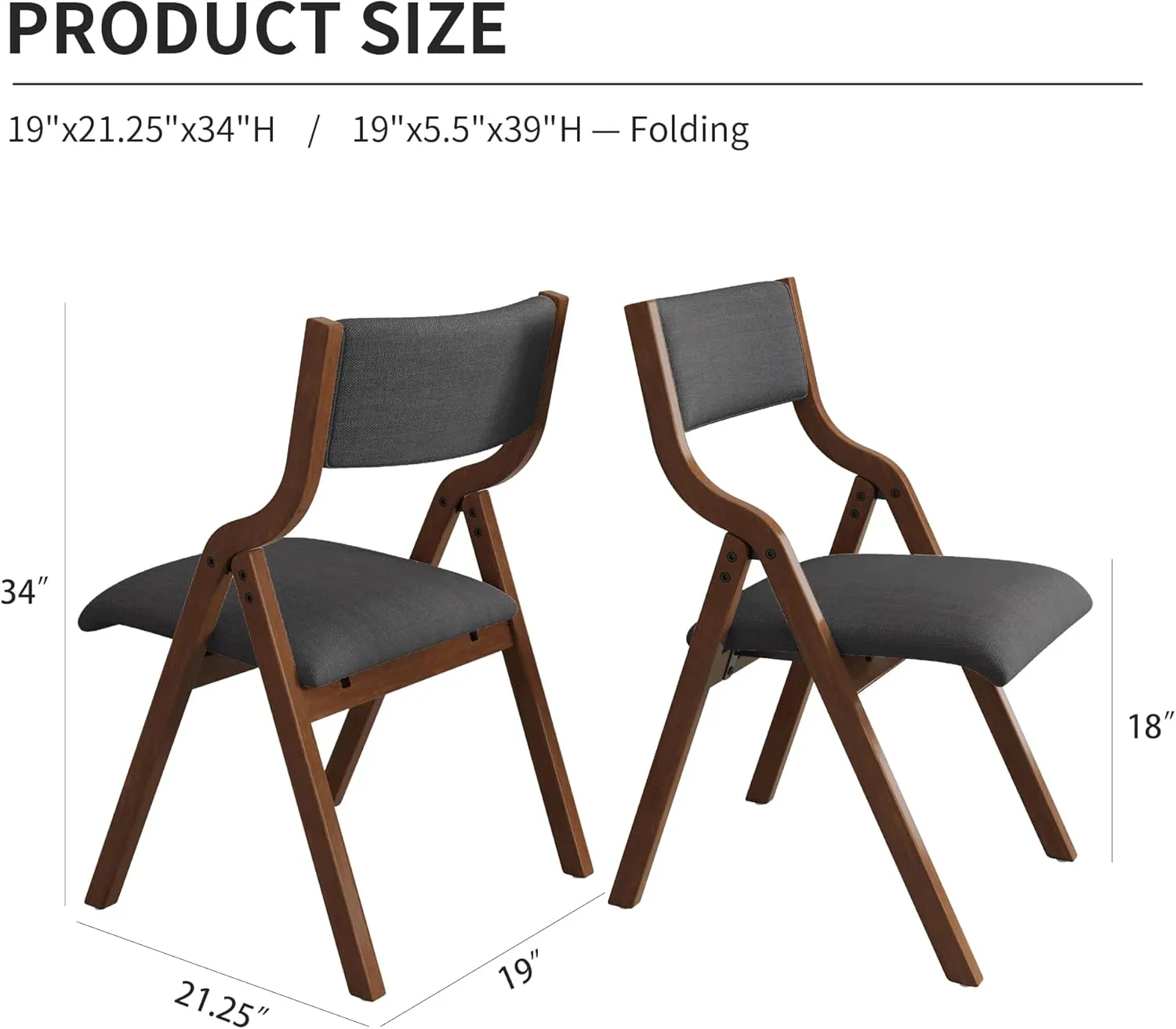 Ball & Cast Modern Folding Chairs Foldable Dining Chairs Set of 2, 18" Seat Height, Dark Grey