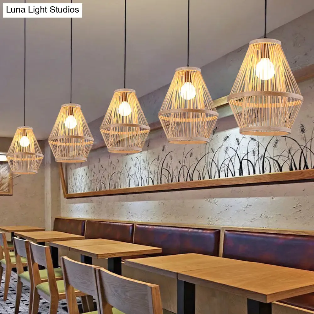 Bamboo Cage Pendant Light with Single Bulb for Modern Décor