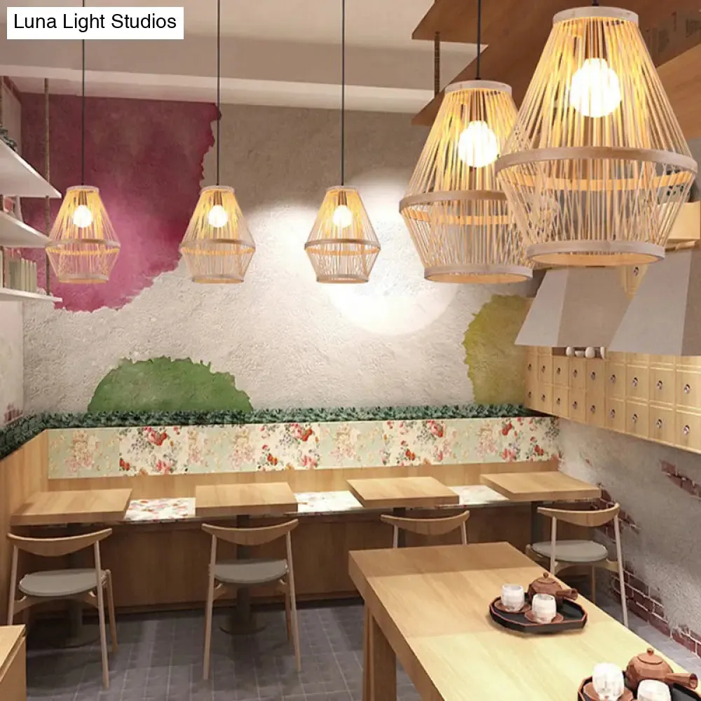 Bamboo Cage Pendant Light with Single Bulb for Modern Décor