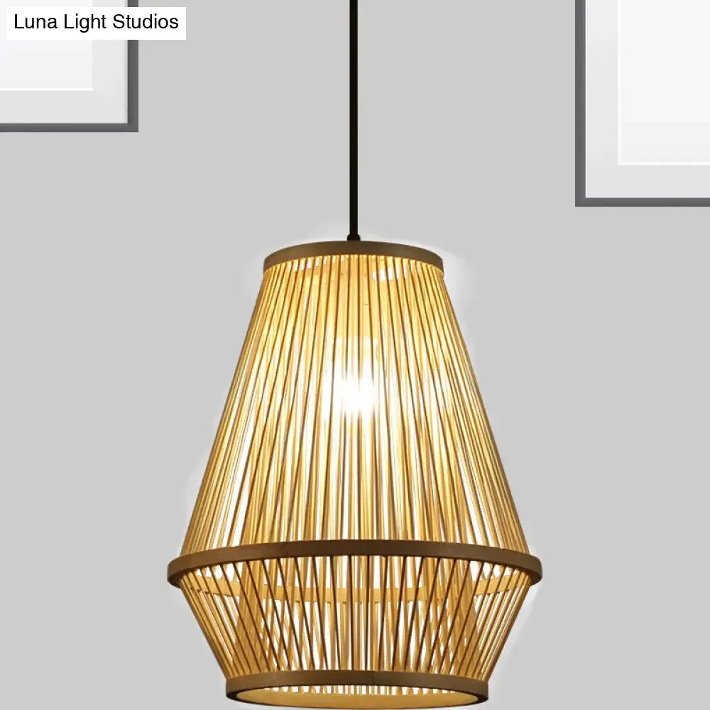 Bamboo Cage Pendant Light with Single Bulb for Modern Décor