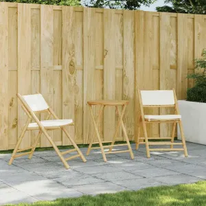 Bamboo Folding Bistro Chairs with Cushions 2-Piece Set Patio Furniture Outdoor Chairs Foldable Design Cream White for Dining Camping Beach