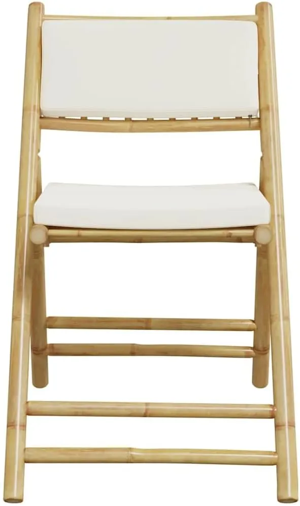 Bamboo Folding Bistro Chairs with Cushions 2-Piece Set Patio Furniture Outdoor Chairs Foldable Design Cream White for Dining Camping Beach