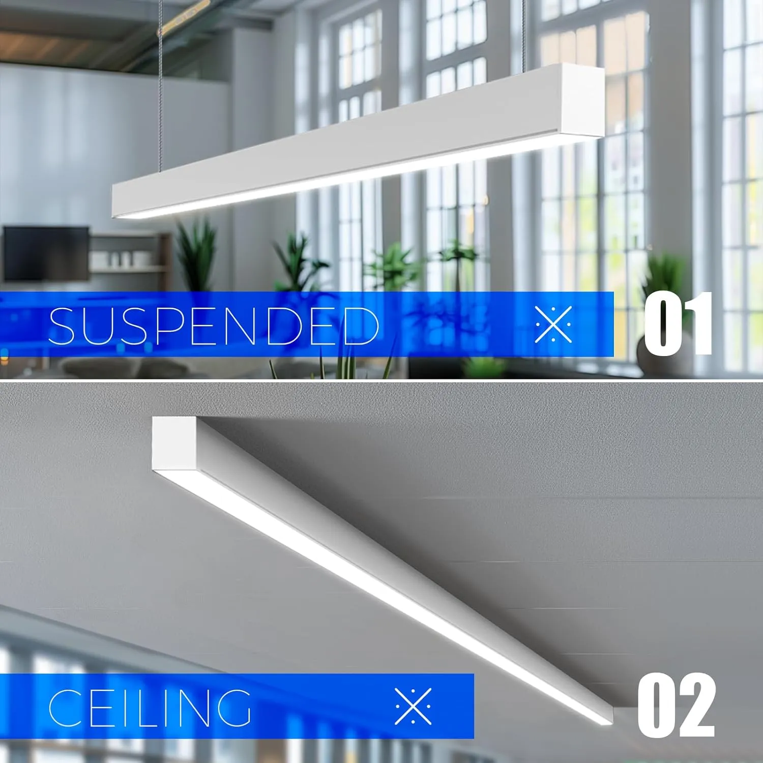 Barrina 5568-0-10V Series LED Linear Light Fixture, 2nd-Generation (Dimmer Not Included), 45W 4500LM Seamless Connection, 4FT Dimmable Hanging Light, 5CCT Linkable Ceiling Shop Light, White, 1 Pack