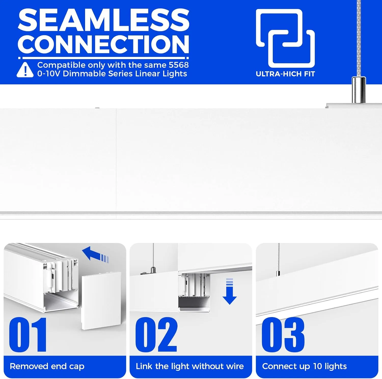 Barrina 5568-0-10V Series LED Linear Light Fixture, 2nd-Generation (Dimmer Not Included), 45W 4500LM Seamless Connection, 4FT Dimmable Hanging Light, 5CCT Linkable Ceiling Shop Light, White, 1 Pack