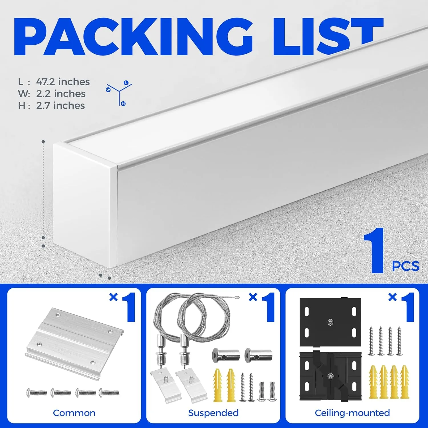 Barrina 5568-0-10V Series LED Linear Light Fixture, 2nd-Generation (Dimmer Not Included), 45W 4500LM Seamless Connection, 4FT Dimmable Hanging Light, 5CCT Linkable Ceiling Shop Light, White, 1 Pack