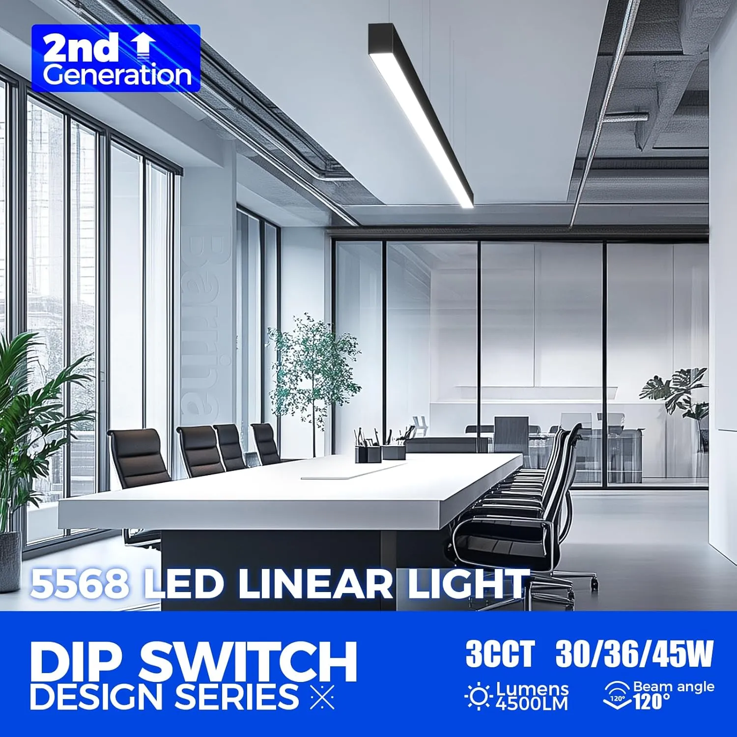 Barrina 5568 DIP Switch Series 4FT LED Linear Light, 2nd-Generation, Seamless Connection, 30/36/45W, Color Changeable 2700K/4000K/5000K, Linkable Light Fixture for Office and Shop, Black, 4 Packs