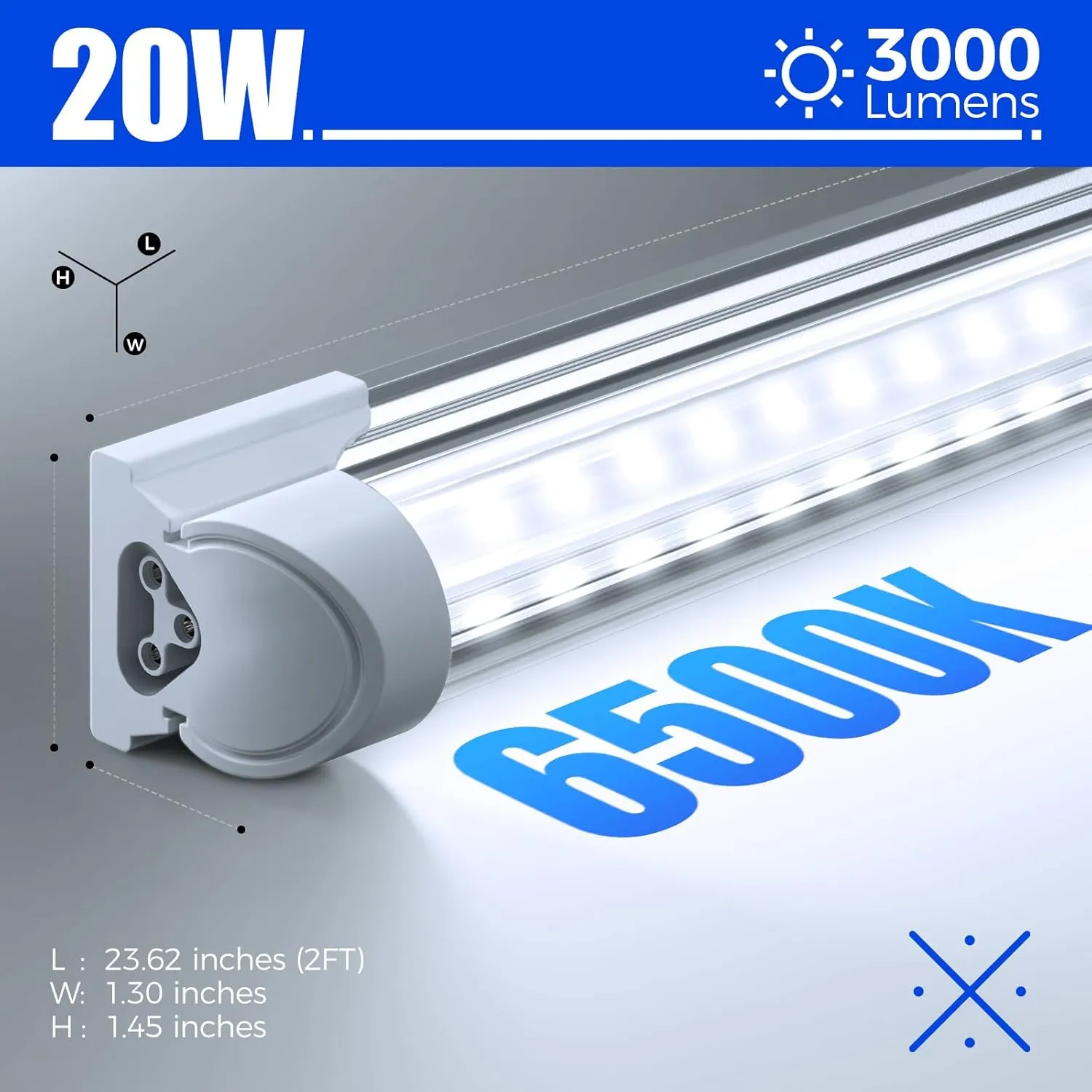 Barrina LED Shop Light 2FT, 20W 3000LM 6500K, T8 LED Light Fixture, Clear Cover, Ceiling and Utility Linkable Tube Lights for Room, Garage, Workbench, Warehouse, 2 Packs
