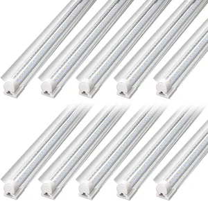 Barrina LED Shop Light 4FT, 40W 5500LM 6500K, Clear Cover Linkable Tube, Integrated T8 Fixture, V Shape Ceiling Light for Garage, Warehouse, Workshop, 10 Packs