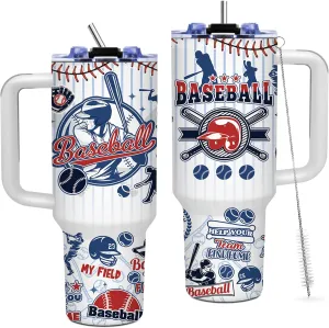 Baseball 40oz Tumbler with Handle, Insulated Sport Bottles with Lid, Baseball Water Bottle Gift for Men, Baseball Lover, Player Fan Coach, Birthday Gifts for Men, Dad, Husband, Boyfriend