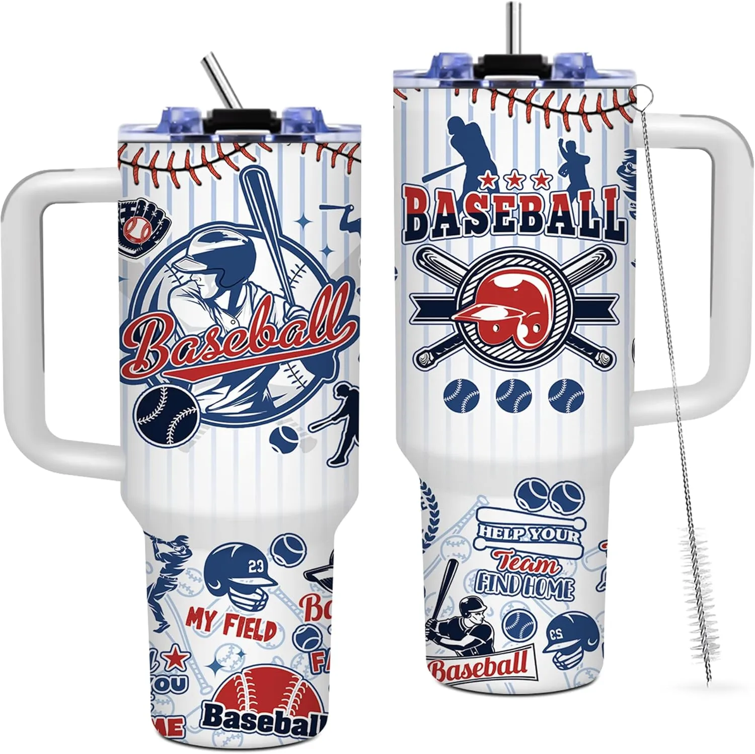 Baseball 40oz Tumbler with Handle, Insulated Sport Bottles with Lid, Baseball Water Bottle Gift for Men, Baseball Lover, Player Fan Coach, Birthday Gifts for Men, Dad, Husband, Boyfriend