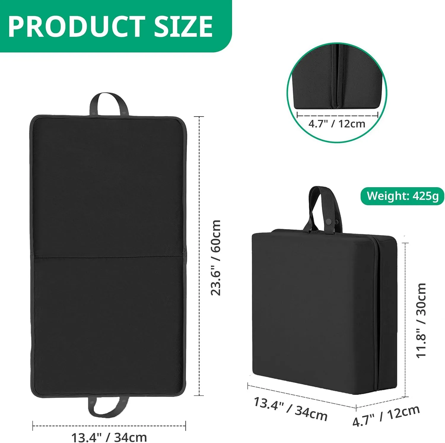 Bath Kneeler Pad, Extra Thick Kneeling Pad, Garden Kneeling pad for Women, Water Resistant Memory Foam Cushioning for Yoga, Bathing, Physical Therapy, Prayer Pillow, Black, Large