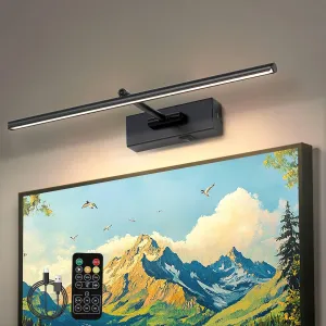 Battery Operated Picture Light with Wireless Remote 3CCT Dimmable Black Wall Art Lights for Paintings Rechargeable Home Decor Gallery Light 16'' Artwork Lighting for Canvas Timer Function