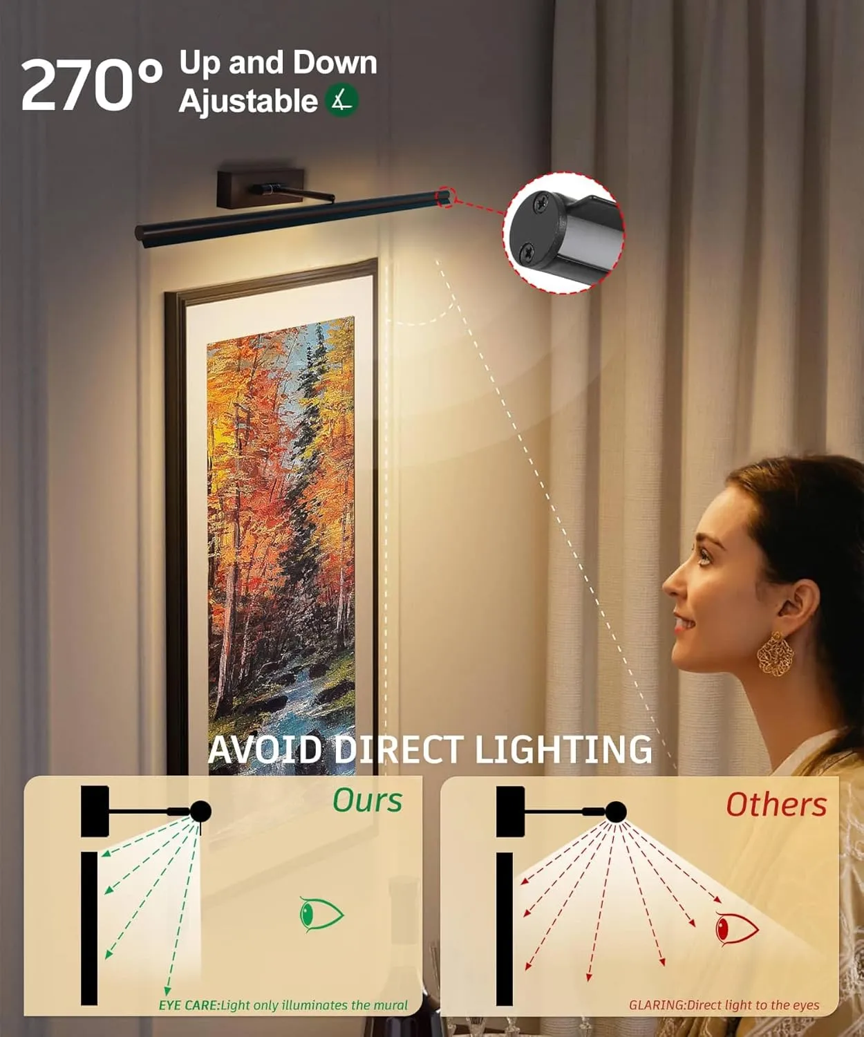 Battery Operated Picture Light with Wireless Remote 3CCT Dimmable Black Wall Art Lights for Paintings Rechargeable Home Decor Gallery Light 16'' Artwork Lighting for Canvas Timer Function