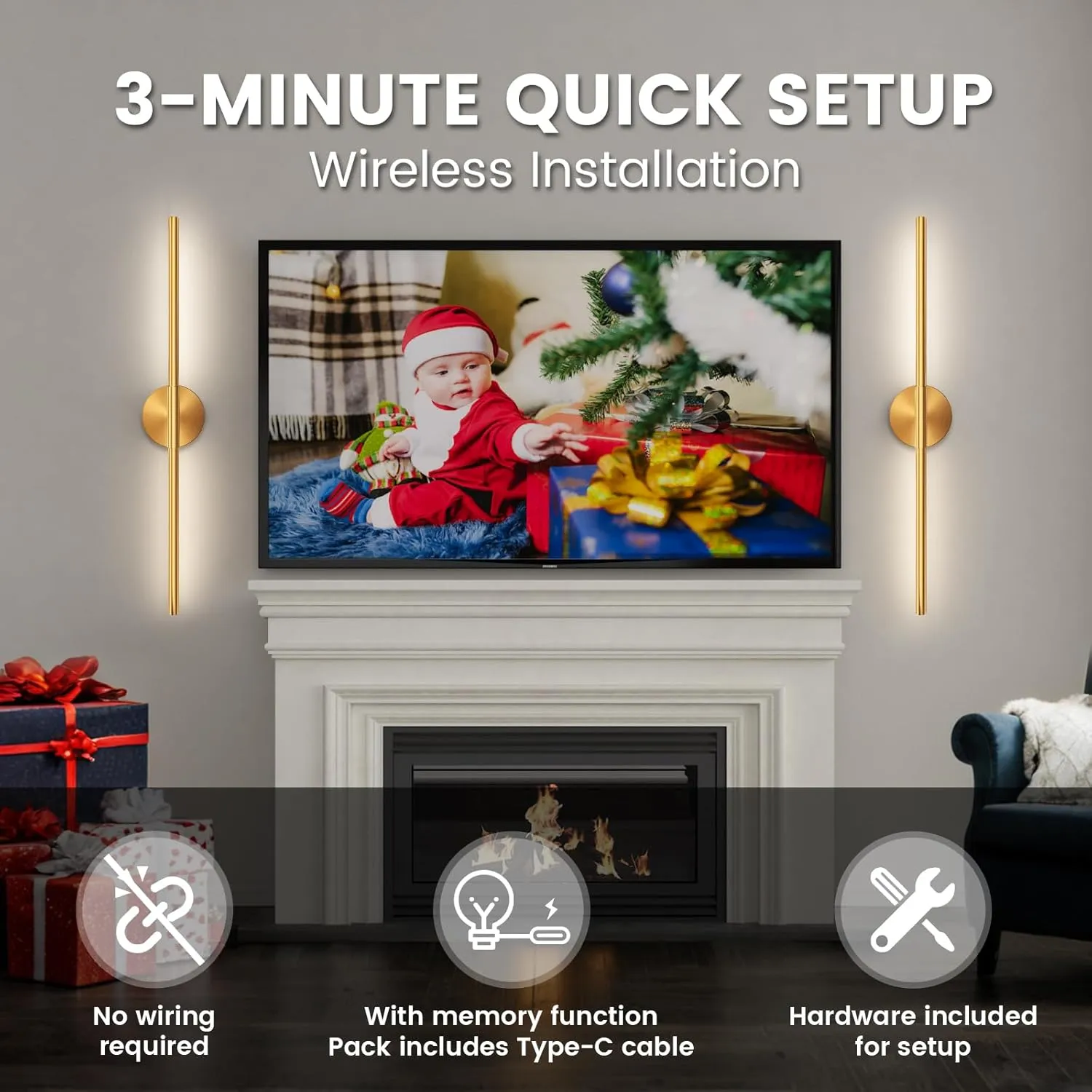 Battery Operated Wall Sconces Set of 2, 360°Rotation Wireless Rechargeable Wall Lights: Dimmable Detachable Wall Lamp with Remote Control, 3000K-6000K Infinite Dimming Wall Sconce 27.6 Inch