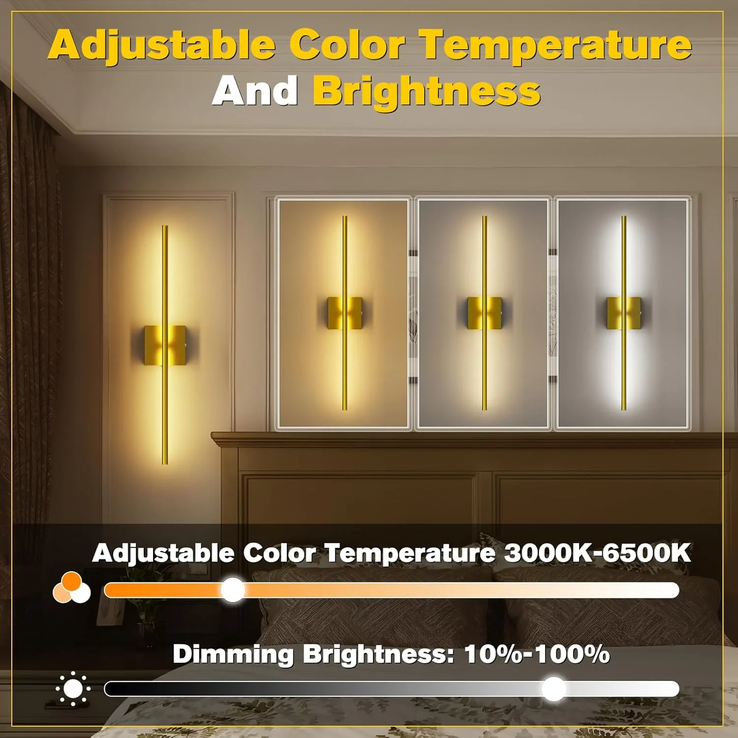 Battery Operated Wall Sconces Set of 2,Wireless Rechargeable Wall Lights: Dimmable Detachable Wall Lamp with Remote Control, 3000K-6500K Infinite Dimming, Wall Sconce for Bedroom Room 27.5 Inch