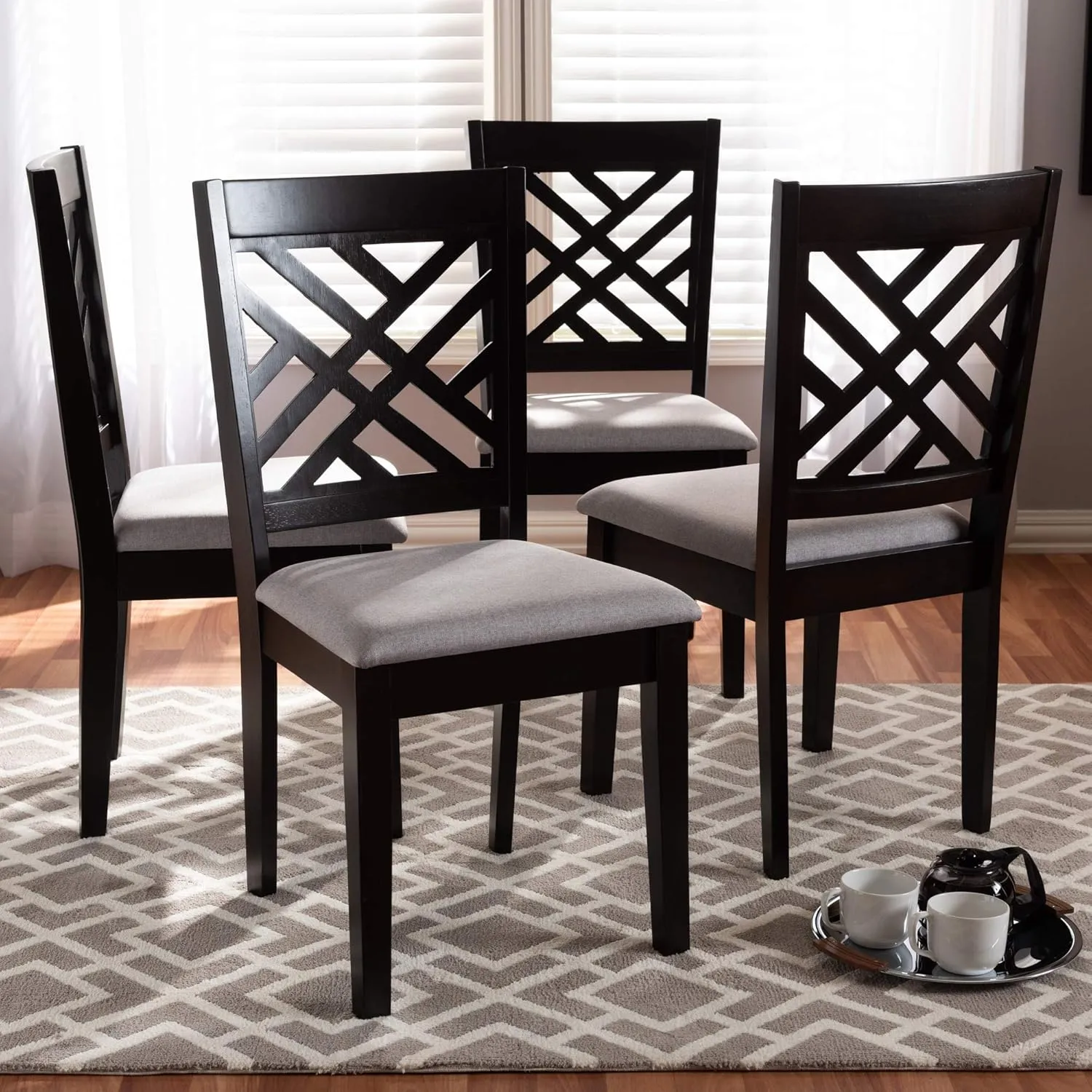 Baxton Studio Caron Dining Chair - Gray Fabric Upholstered, Espresso Brown Finished Wood