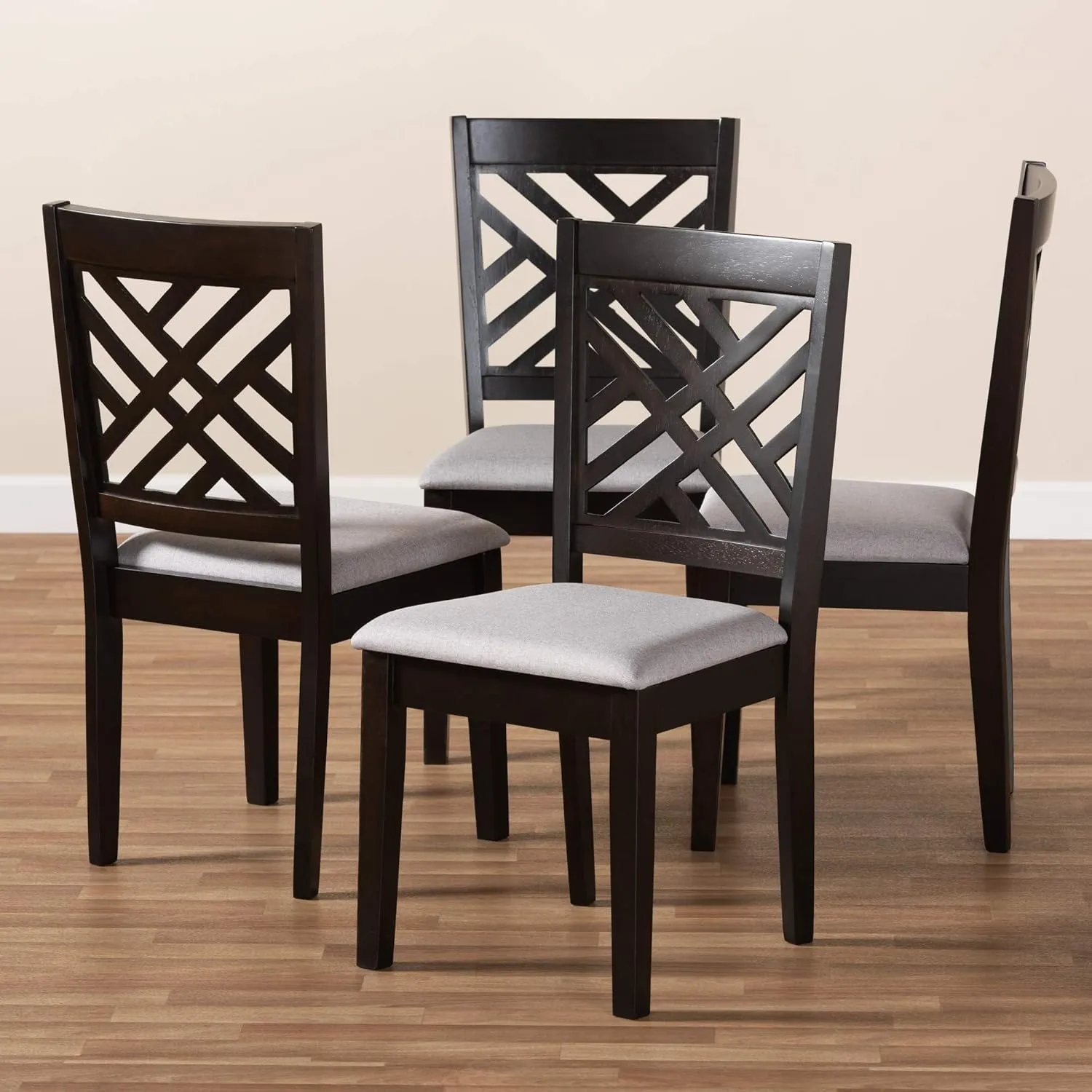 Baxton Studio Caron Dining Chair - Gray Fabric Upholstered, Espresso Brown Finished Wood