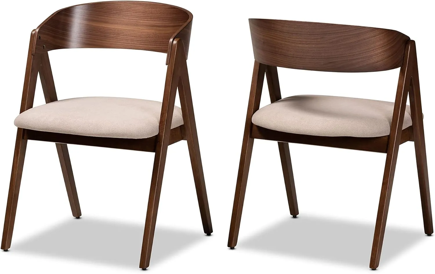 Baxton Studio Danton Dining Chair Beige Fabric Upholstered and Walnut Brown Finished Wood 2-Piece Dining Chair Set