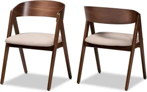 Baxton Studio Danton Dining Chair Beige Fabric Upholstered and Walnut Brown Finished Wood 2-Piece Dining Chair Set