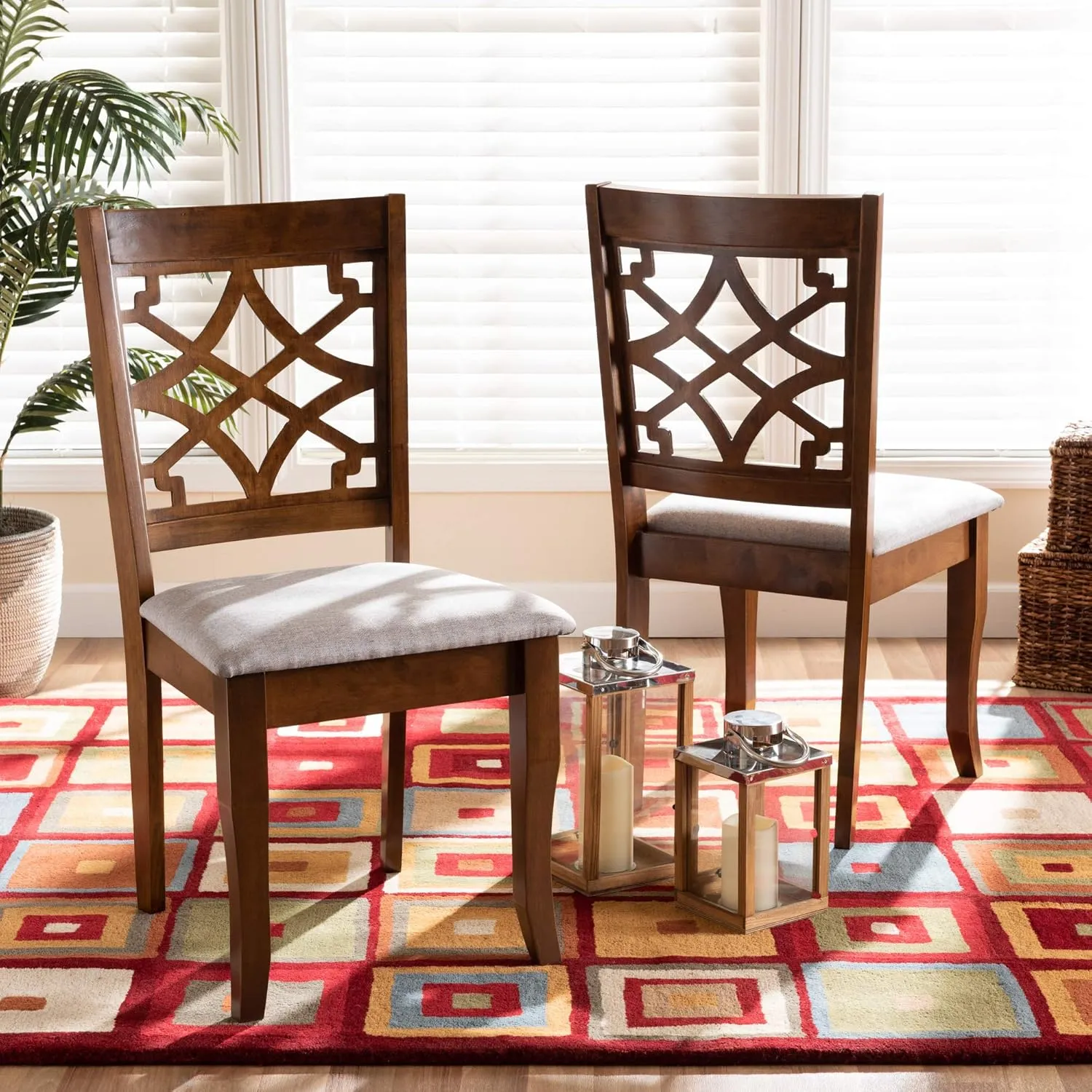 Baxton Studio Mael Dining Chair and Dining Chair Grey Fabric Upholstered and Walnut Brown Finished Wood 2-Piece Dining Chair Set