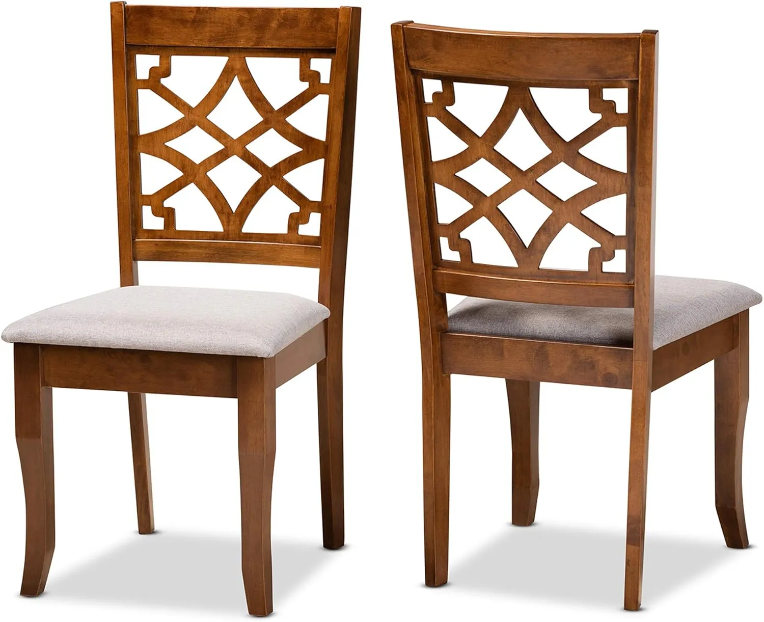 Baxton Studio Mael Dining Chair and Dining Chair Grey Fabric Upholstered and Walnut Brown Finished Wood 2-Piece Dining Chair Set
