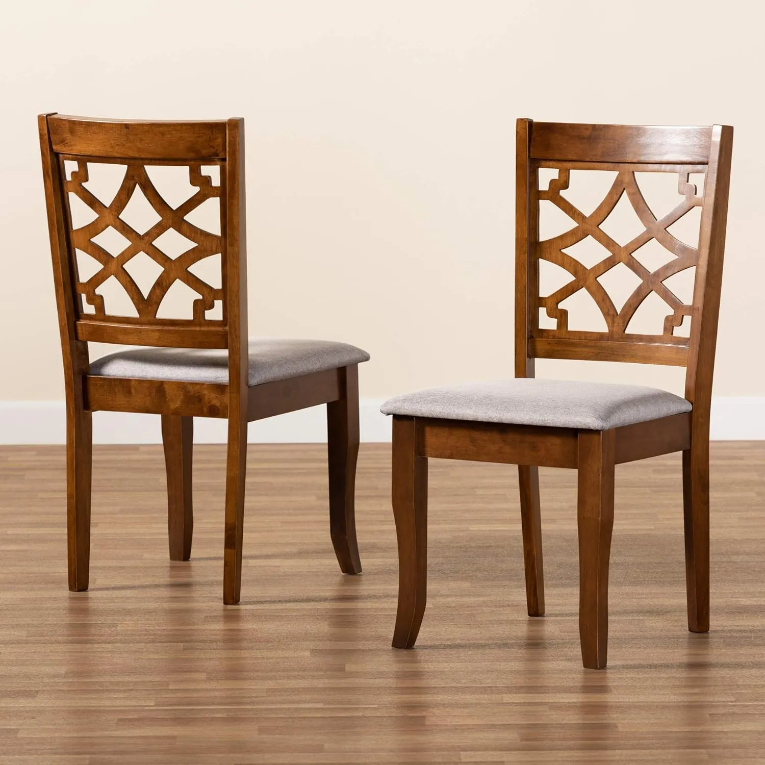 Baxton Studio Mael Dining Chair and Dining Chair Grey Fabric Upholstered and Walnut Brown Finished Wood 2-Piece Dining Chair Set