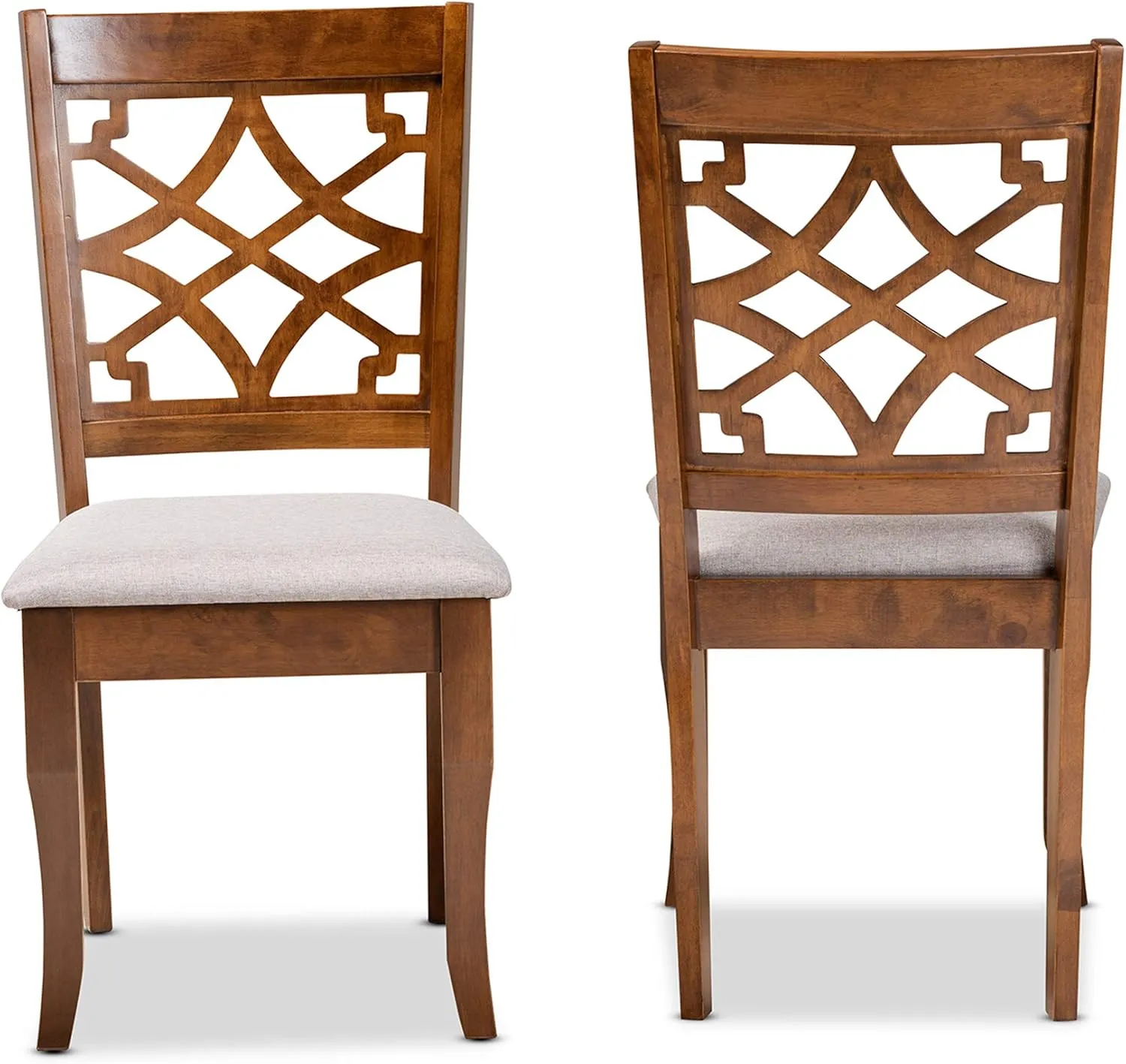Baxton Studio Mael Dining Chair and Dining Chair Grey Fabric Upholstered and Walnut Brown Finished Wood 2-Piece Dining Chair Set