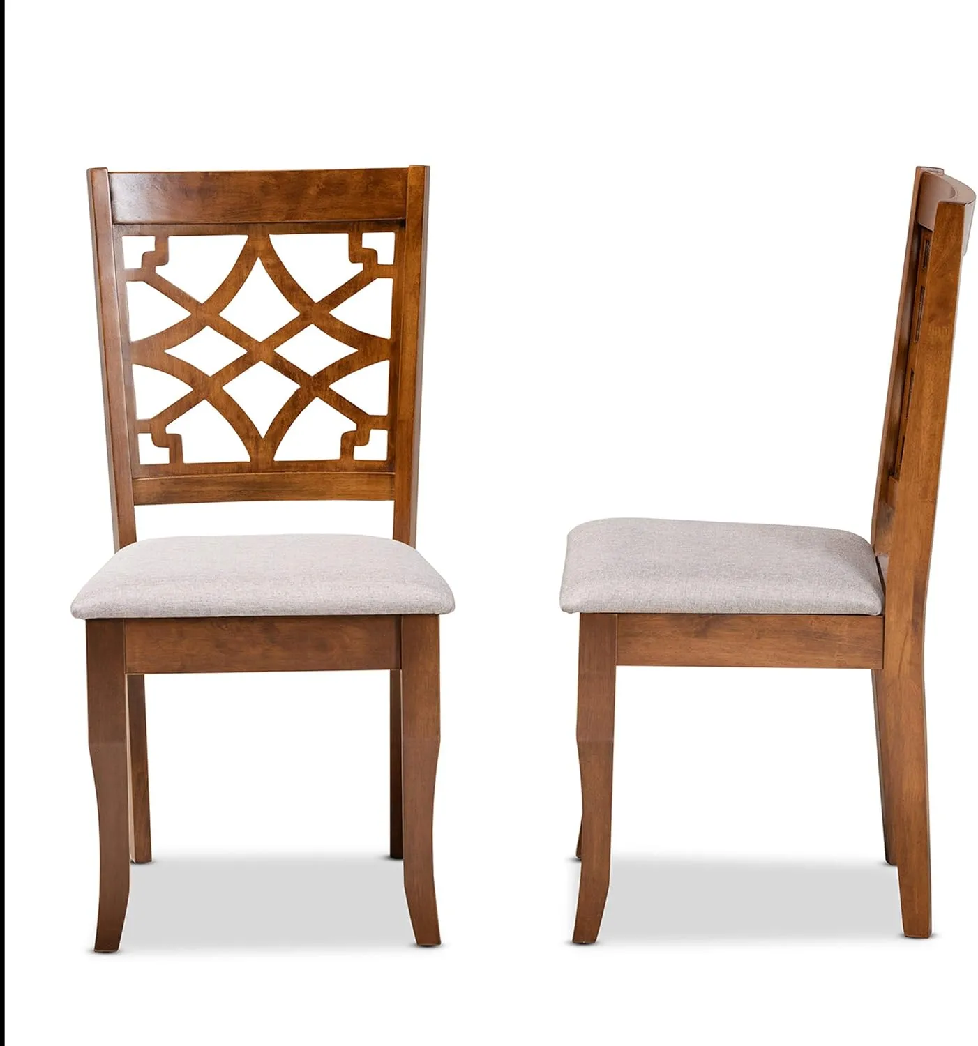 Baxton Studio Mael Dining Chair and Dining Chair Grey Fabric Upholstered and Walnut Brown Finished Wood 2-Piece Dining Chair Set