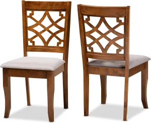 Baxton Studio Mael Dining Chair and Dining Chair Grey Fabric Upholstered and Walnut Brown Finished Wood 2-Piece Dining Chair Set
