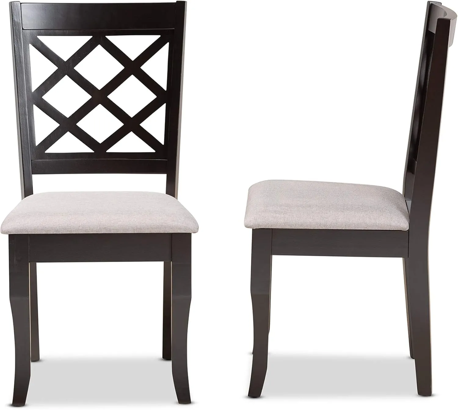 Baxton Studio Verner Dining Chair and Dining Chair Grey Fabric Upholstered and Dark Brown Finished Wood 2-Piece Dining Chair Set