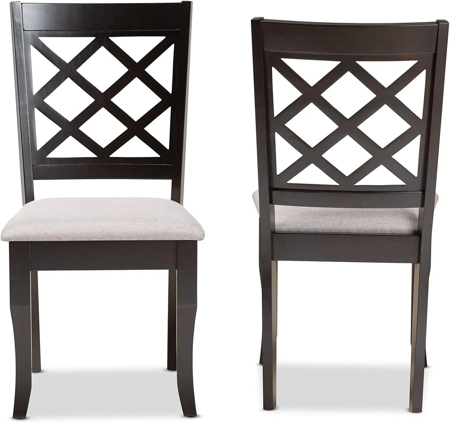 Baxton Studio Verner Dining Chair and Dining Chair Grey Fabric Upholstered and Dark Brown Finished Wood 2-Piece Dining Chair Set
